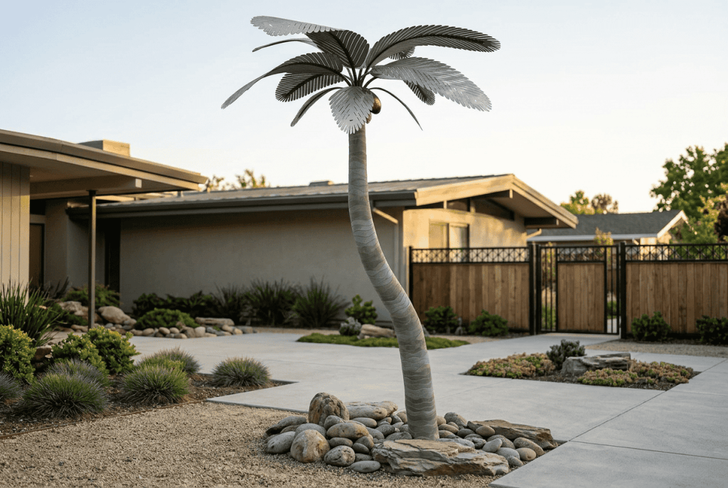 Artificial palm tree for modern landscape design and outdoor decor. Durable, realistic, and low-main.