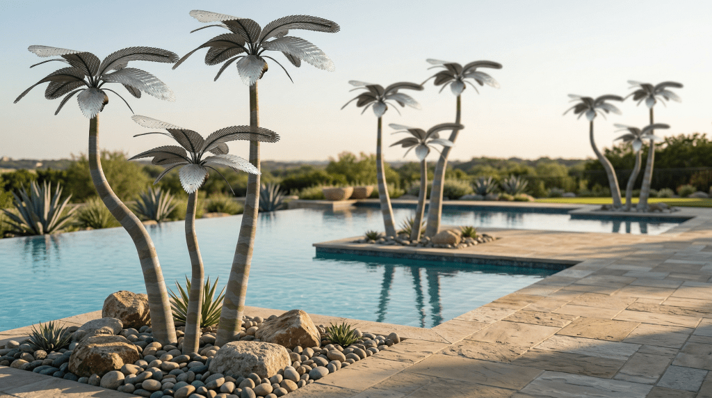 Group of Three Metal Palm Trees