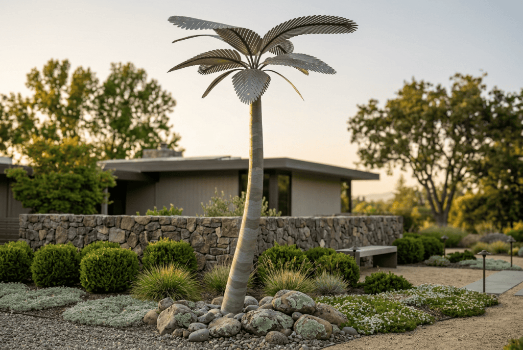 Elegant designer palm tree with unique leaf structure for modern landscapes.